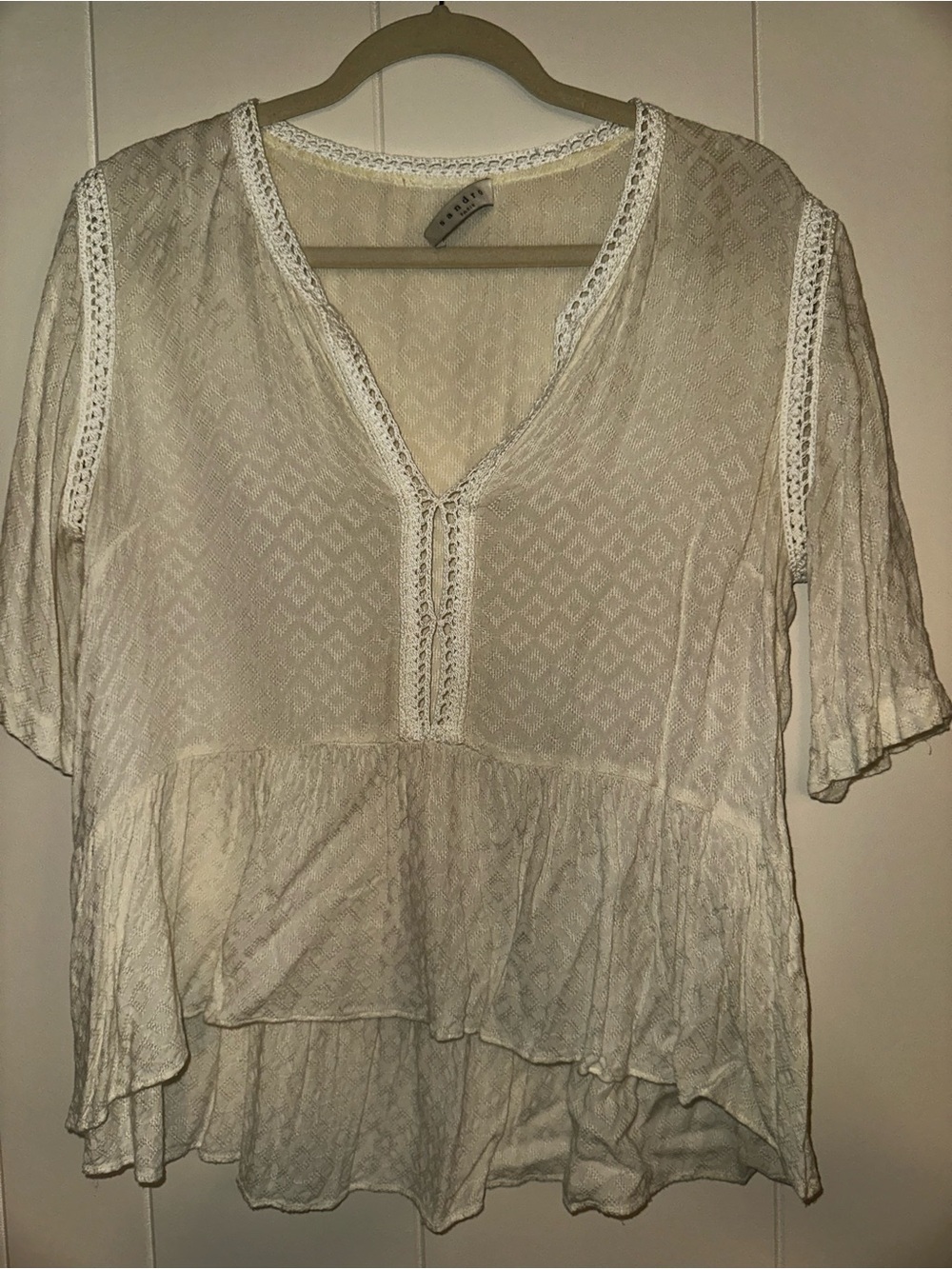 Sandro Cream Lace-Trim V-Neck Tunic